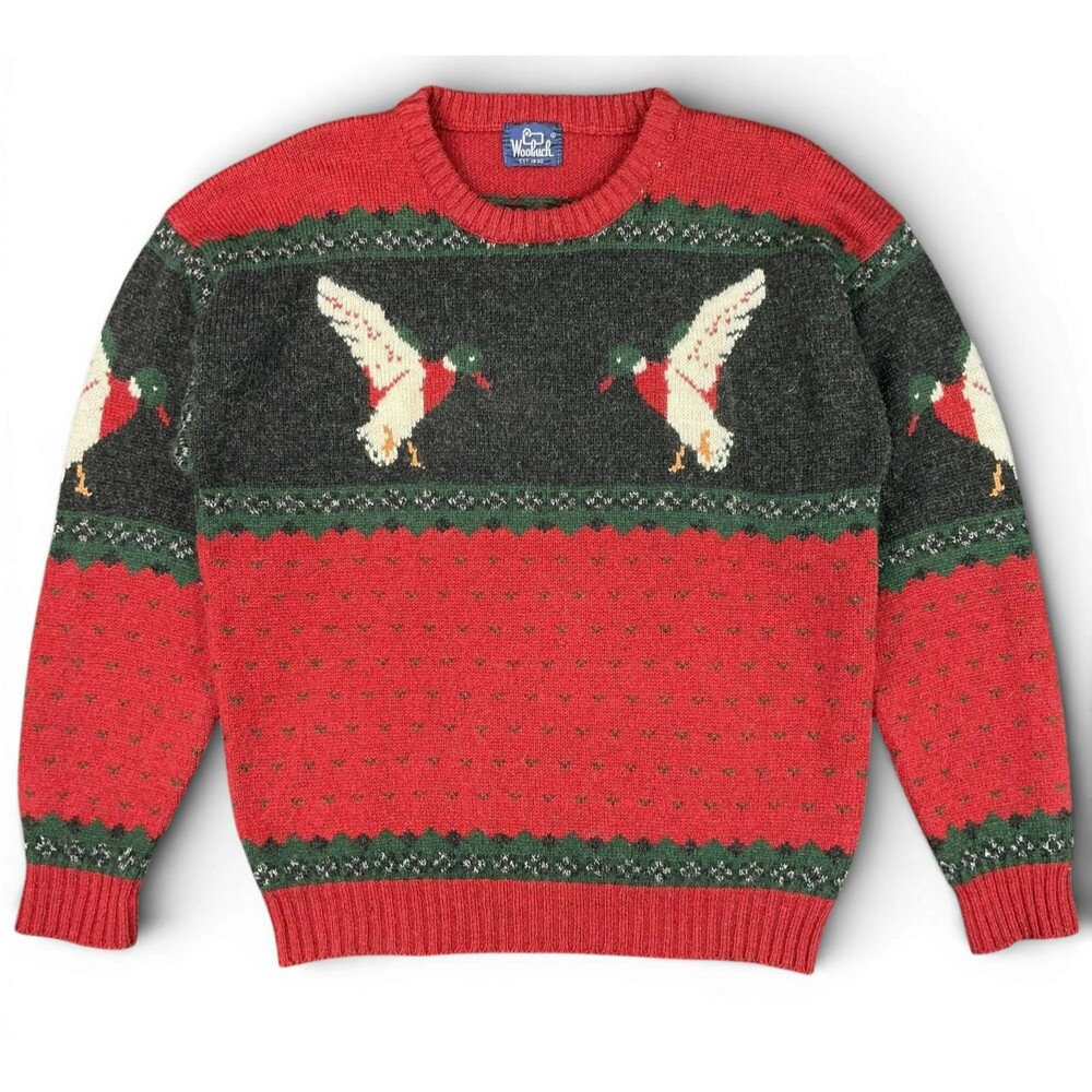 VTG Woolrich Mallard Duck Wool Sweater L Hunting Outdoor Crew Neck Pullover 80s